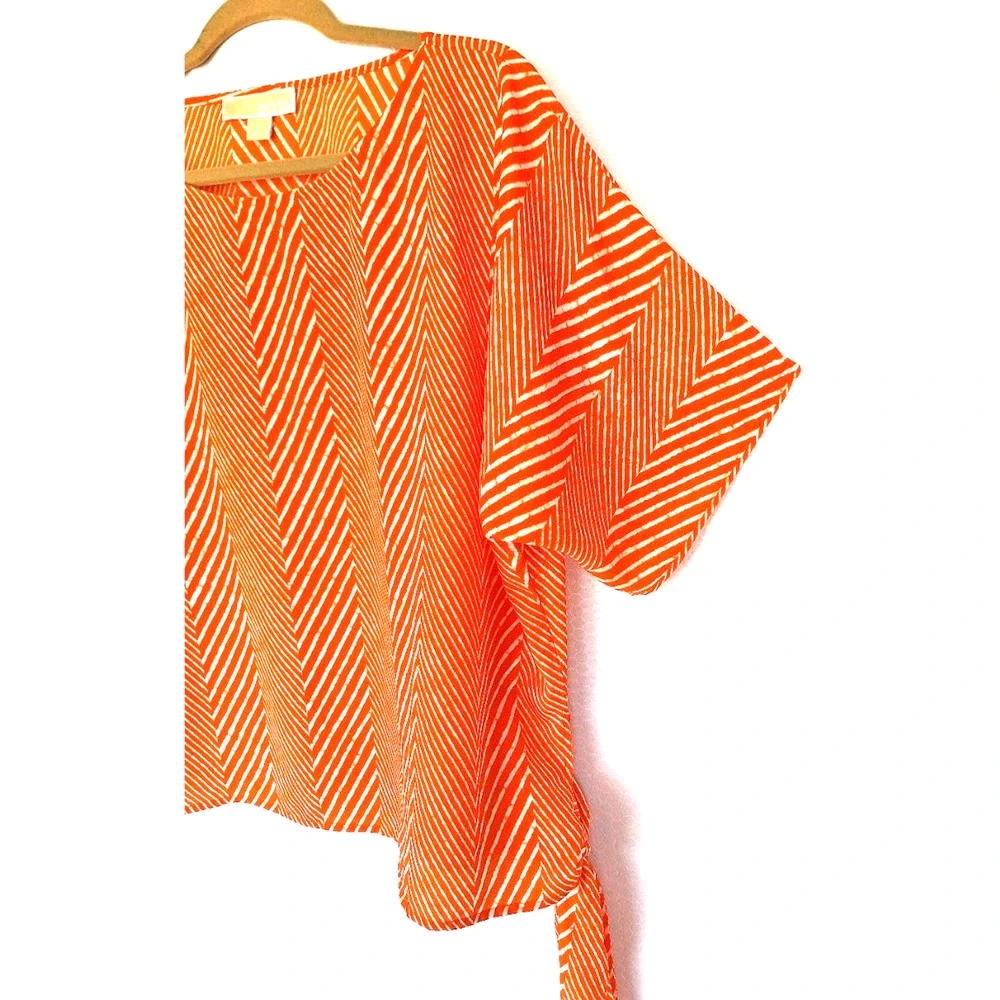MICHAEL KORS Orange/White Striped Blouson Cropped Top Blouse Women M
